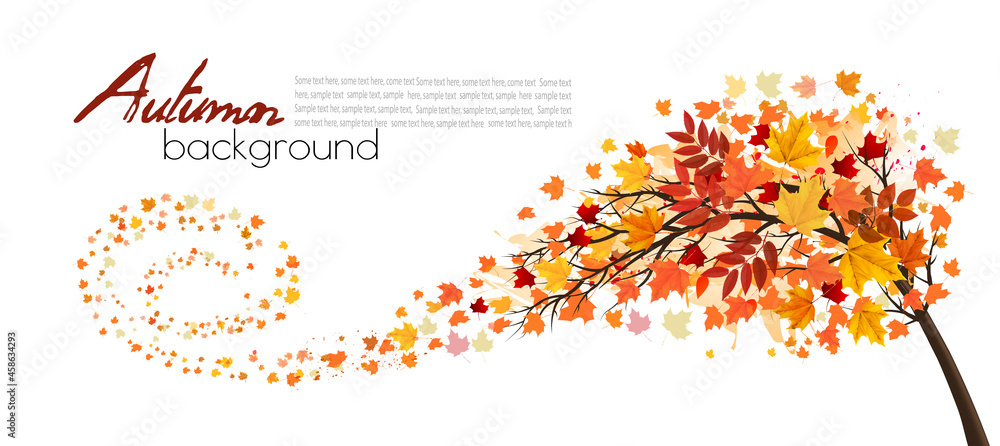 Poster Autumn absctact background with a tree and a colorful leaves. Vector.