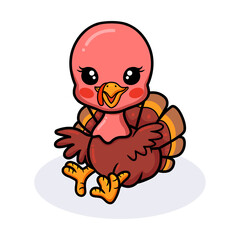 Cute baby turkey cartoon sitting