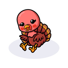 Cute baby turkey cartoon sitting