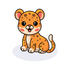 Cute baby leopard cartoon sitting