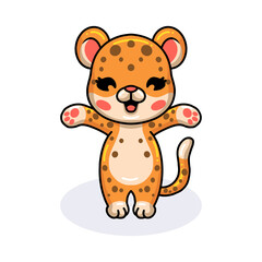 Cute baby leopard cartoon posing