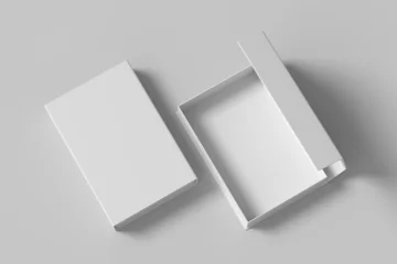 Foto op Canvas White opened and closed rectangle folding gift box mock up on white background. View above. © dimamoroz