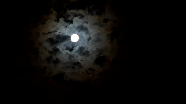Tokyo,Japan - September 23, 2021: The full moon beyond fast moving light cloud
