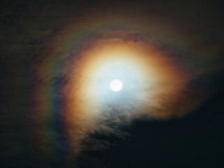 Tokyo,Japan - September 23, 2021: Moon halo or lunar halo or a ring around the moon
