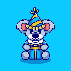 Obraz premium cute koala wearing hat and birthday present