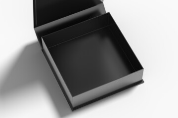 Black opened square folding gift box mock up on white background. View above.