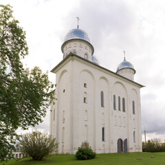 Fototapeta na wymiar The St George Cathedral in the St George (Yuriev) Monastery. Veliky Novgorod