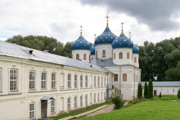Fototapeta na wymiar Cathedral of the Exaltation of the Holy Cross in the St George (Yuriev) Monastery. Veliky Novgorod