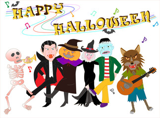 ハロウィンを祝って踊りだす魔女やジャックオーランタンたち。