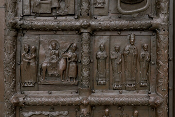Detail of Magdeburg Gates at the West Entrance to The Cathedral of Saint Sophia in Veliky Novgorod
