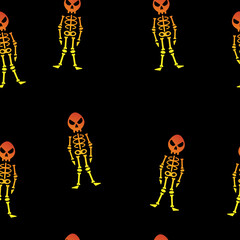 seamless pattern for halloween with skeletons. vector design element. background with multicolored skeletons