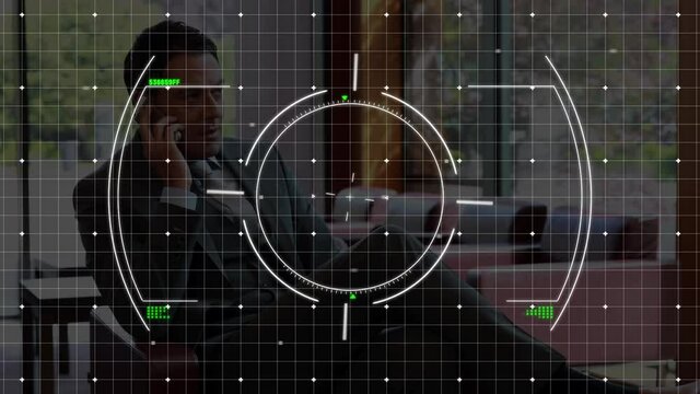 Animation of targeting over latin businessman in office