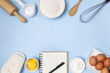 food ingredients on a blue background