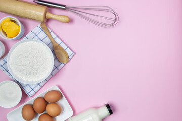 Obraz na płótnie Canvas food ingredients recipe on pink background