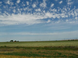 Wide sprawling landscape in Wyoming along the road