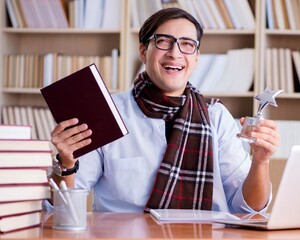 Young writer working in the library