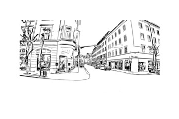 Building view with landmark of Klagenfurt is the 
city in Austria. Hand drawn sketch illustration in vector.