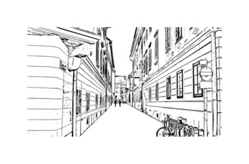 Building view with landmark of Klagenfurt is the 
city in Austria. Hand drawn sketch illustration in vector.