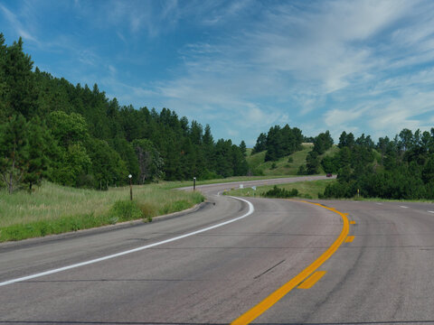 Winding road and landscape in Valentine, Nebraska.