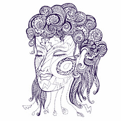 woman Medusa style, doodle sketch