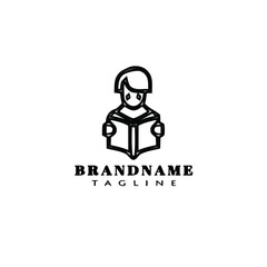 kids reading book logo cartoon icon design template black isolated vector