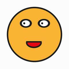 Curious smiley icon. Yellow face emblem. Communication background. Simple flat design. Vector illustration. Stock image.