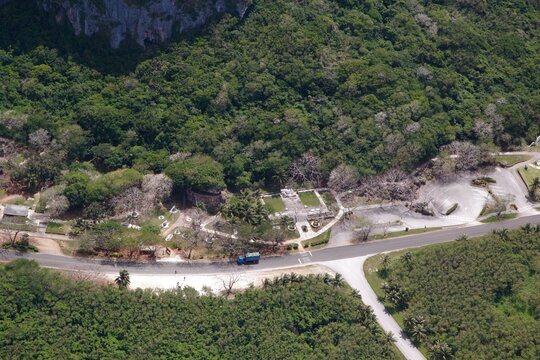 Aerial view of the Last Command Post, a World War 11 landmark in Saipan, Northern Mariana Islands.