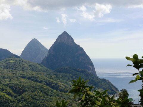 The Pitons Is A Popular Landmark In St Lucia, Caribbean Islands