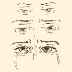 Drawing sketch eyes of emotions crying and sadness