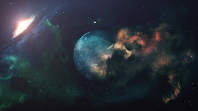 a galaxy, nebula and blue planet in the universe