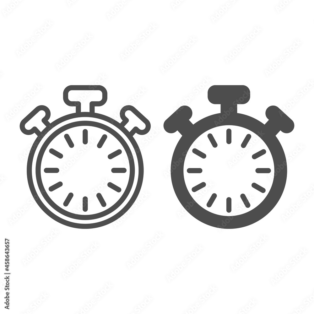 Poster stopwatch with buttons and dial without hands, timer line and solid icon, time concept, clock vector