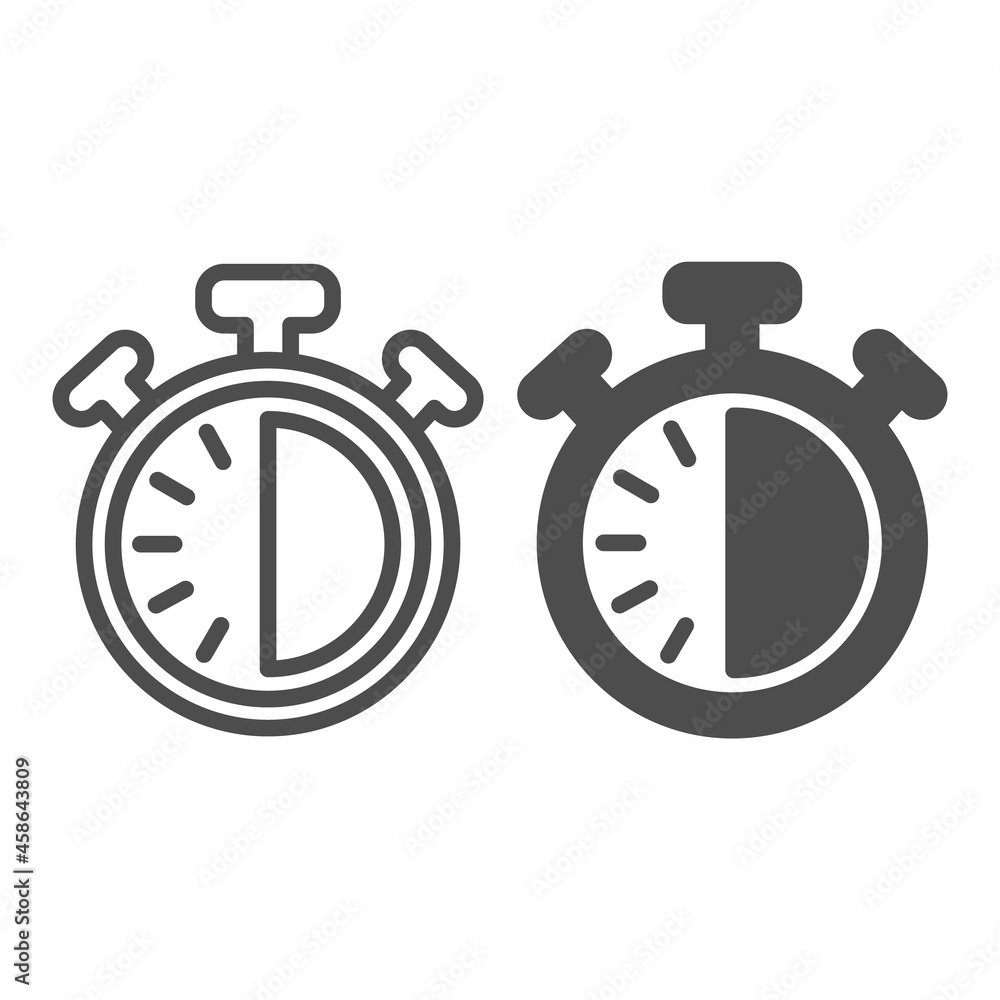 Poster stopwatch with buttons, 30 seconds, timer, chronometer line and solid icon, time concept, clock vect