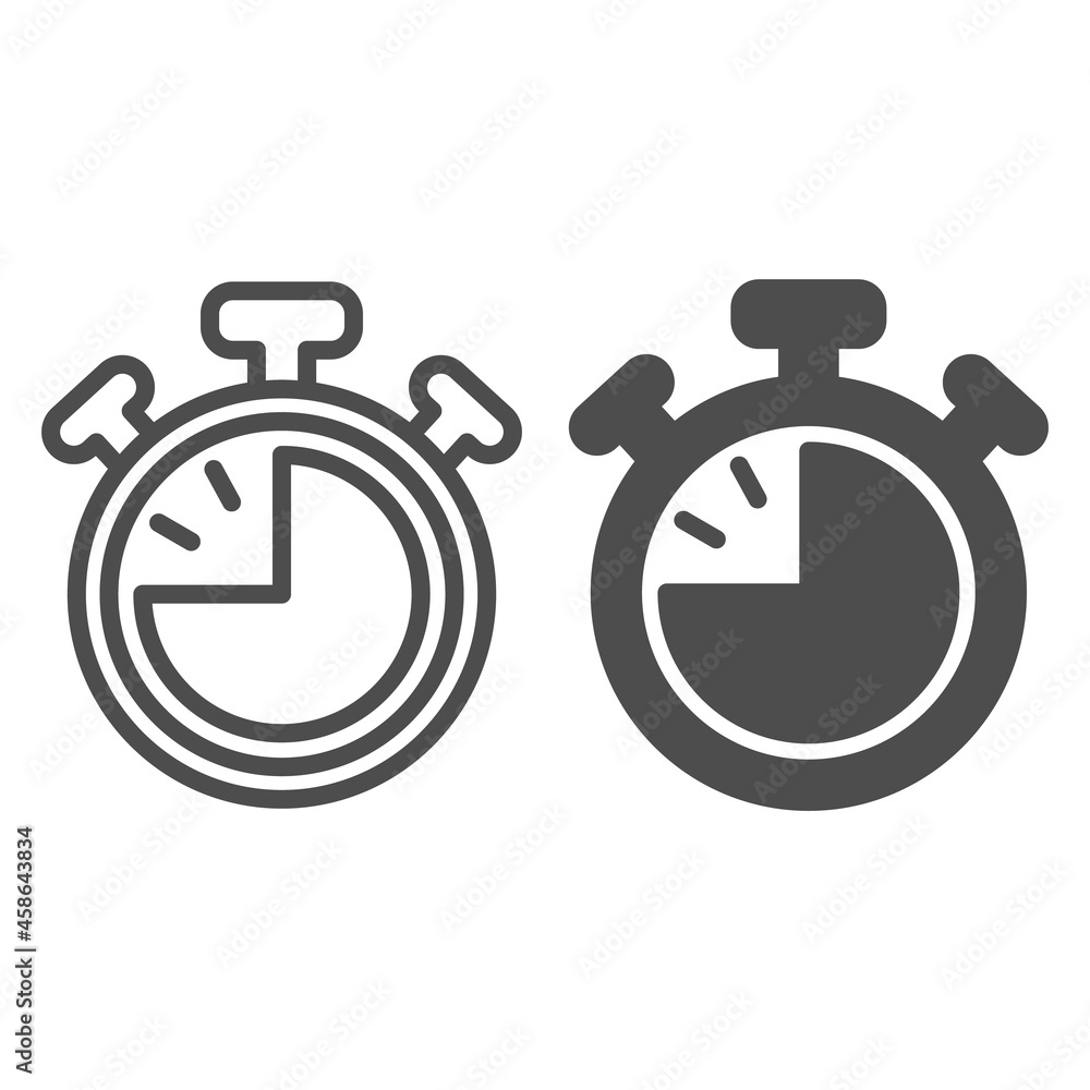 Poster stopwatch with buttons, 45 seconds, timer, chronometer line and solid icon, time concept, clock vect