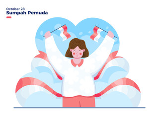 Illustration a Woman happy celebrating Indonesia Youth Pledge day at 28 October. can be used for greeting card, poster, postcard, banner, web, social media, print.