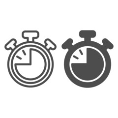 Stopwatch with buttons, 45 seconds, timer, chronometer line and solid icon, time concept, clock vector sign on white background, outline style icon for mobile concept and web design. Vector graphics.