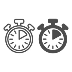 Stopwatch with buttons, 10 seconds, timer, chronometer line and solid icon, time concept, clock vector sign on white background, outline style icon for mobile concept and web design. Vector graphics.