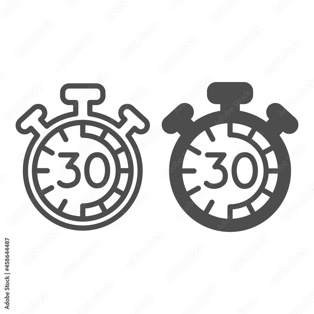 Aufkleber stopwatch with buttons, 30 seconds, timer, chronometer line and solid icon, time concept, clock vect
