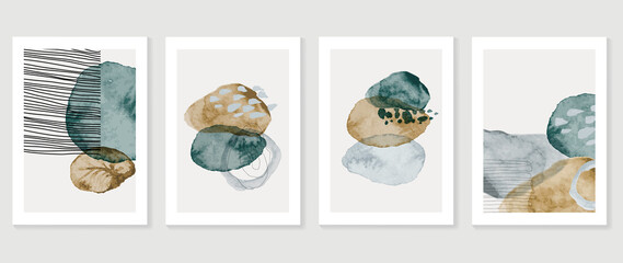 Set of abstract art background vector. Watercolor hand painted illustration for wall art, Wall decoration, poster, canvas prints, postcard and cover design.   © TWINS DESIGN STUDIO
