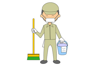 男性清掃員（デッキブラシ）・ベージュ