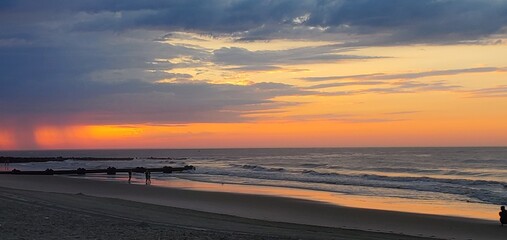 Sunrise, beach, sky, ocean, sand, jetty
