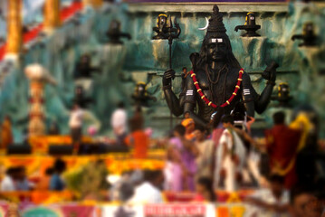 View of Indian Hindu god Shiva statue in a temple 
