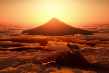 Fototapeta na wymiar 富士山の日の出と虎