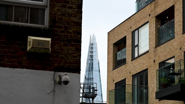 Looking up towards the Shard from within Southwark, South West London