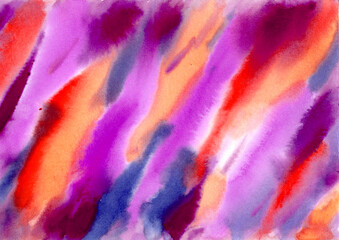 Multicolored watercolor Stains hand drawn abstract Background. orange, red, lilac, violet and purple Stain colorful Spots and Splashes Blobs texture. Multicolor Backdrop of Spot for packaging and web - obrazy, fototapety, plakaty