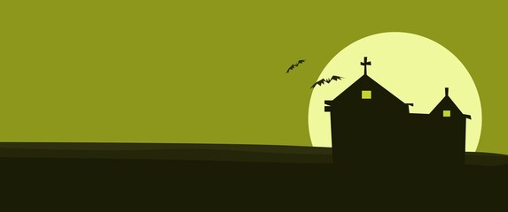 Halloween spooky house vector design illustration, halloween theme design. Halloween banner design, halloween background theme, halloween card design, happy halloween empty space background.
