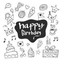 birthday doodle background. happy birthday element design with doodle style. happy birthday concept. use for element design invitation