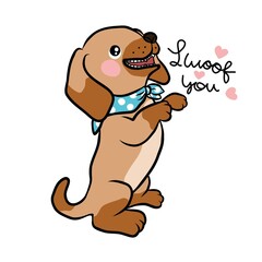 Cute puppy I woof you cartoon painting illustration