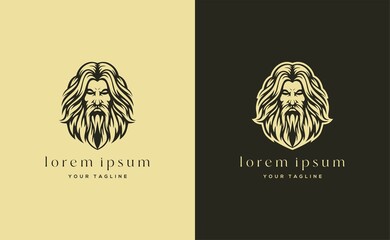 illustration of a old man face long hair logo design