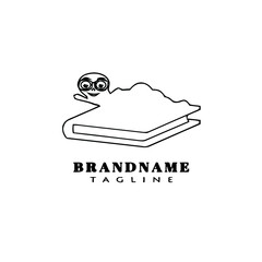 cute bookworm logo cartoon icon design template black isolated vector illustration