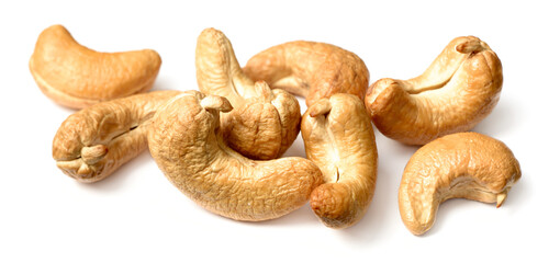 roasted cashew nuts isolated on the white background